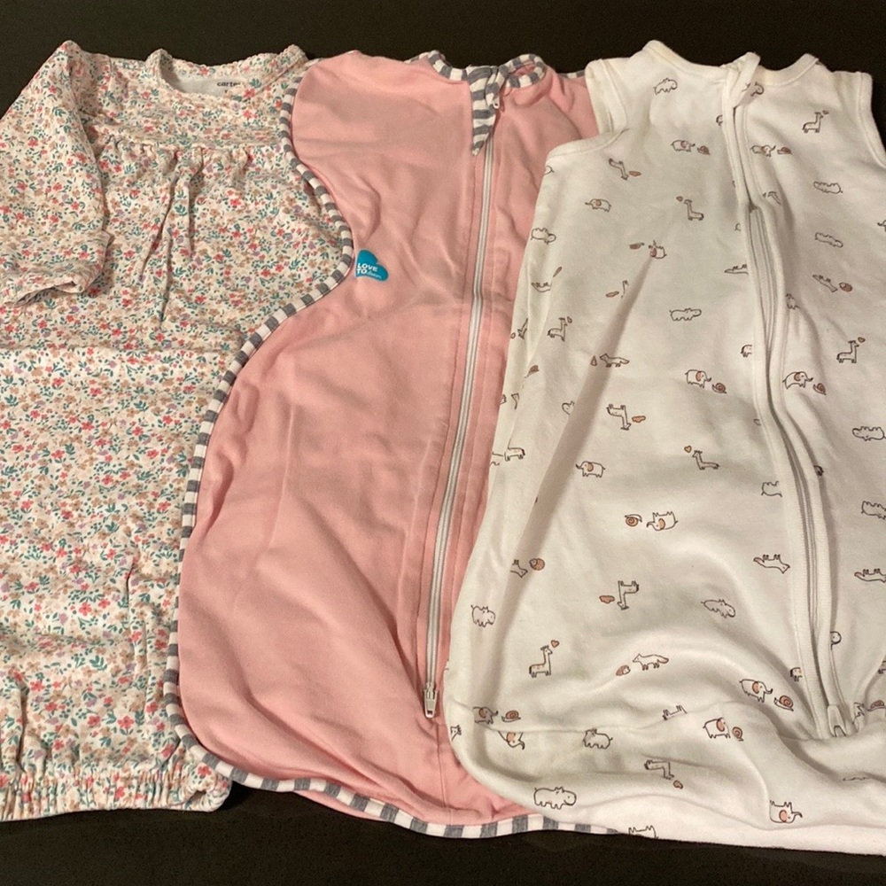 Bundle of 3 sleep sacks / swaddles, 3 mo. / small / 0-3 mo.